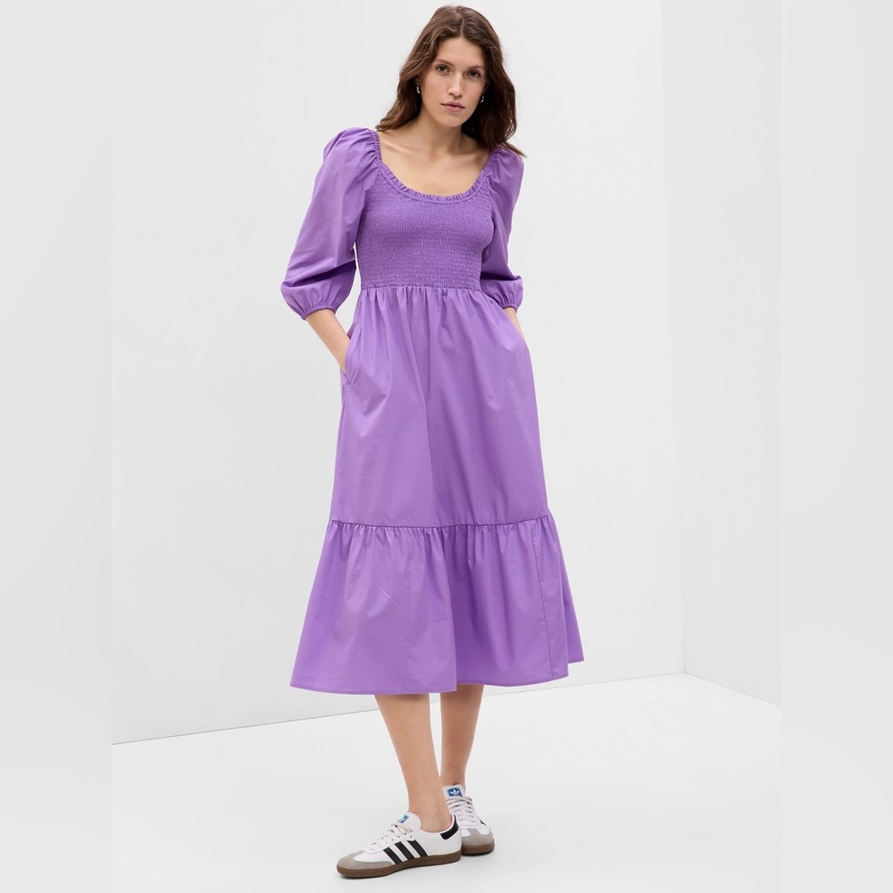 GAP Purple Puff Sleeve Smocked Midi Dress XXL